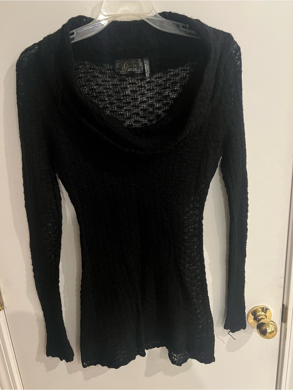 Guess Black Open-Weave Cowl Neck Sweater